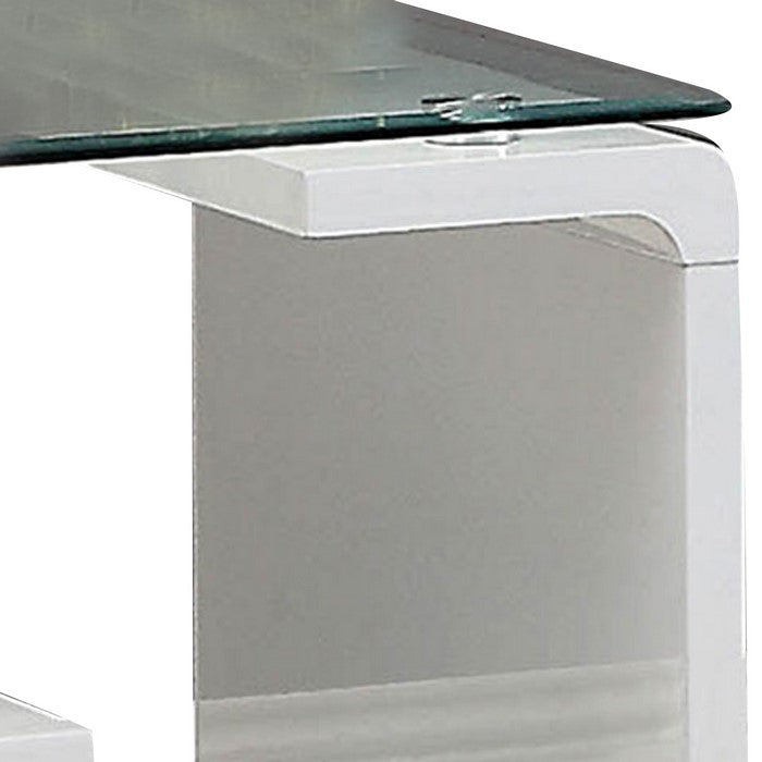 Contemporary End Table with Multi Level Curled Open Shelf, White
