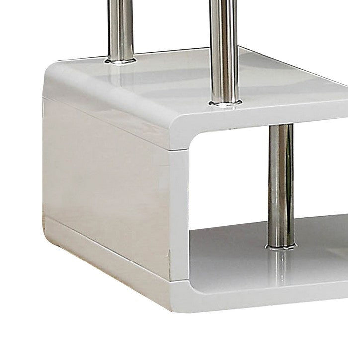 Contemporary End Table with Multi Level Curled Open Shelf, White
