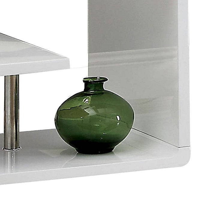 Contemporary End Table with Multi Level Curled Open Shelf, White