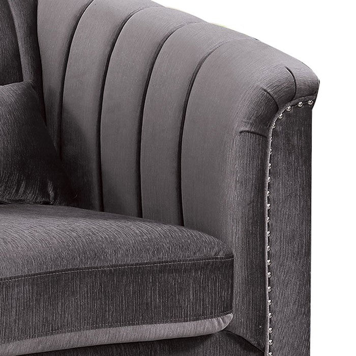 Fabric Upholstered Chair with Nailhead Trim and Shell Tufting, Gray