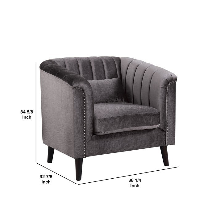 Fabric Upholstered Chair with Nailhead Trim and Shell Tufting, Gray