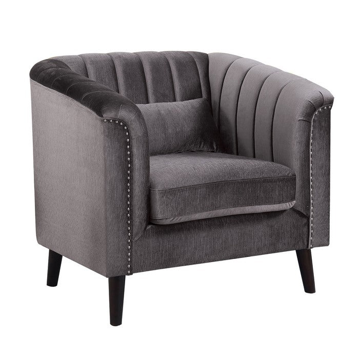 Fabric Upholstered Chair with Nailhead Trim and Shell Tufting, Gray