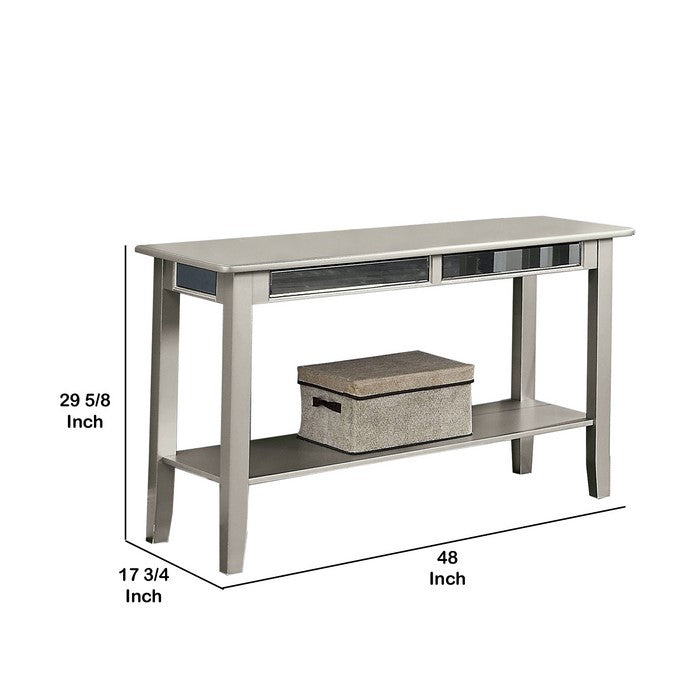 Sofa Table with Open Bottom Shelf and Mirror Panels, Silver