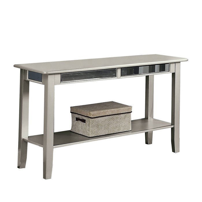 Sofa Table with Open Bottom Shelf and Mirror Panels, Silver