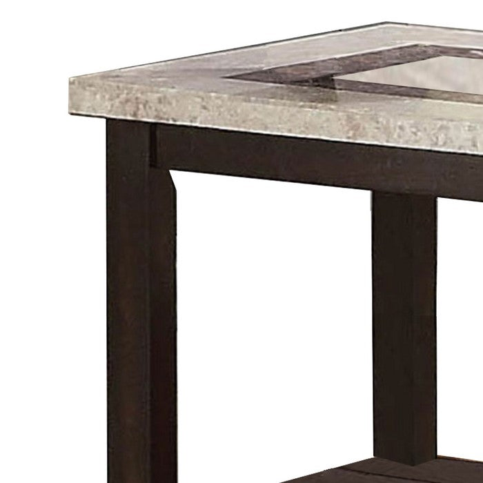 Transitional End Table with Rectangular Marble Top, Brown