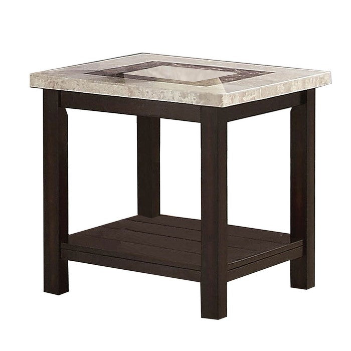 Transitional End Table with Rectangular Marble Top, Brown