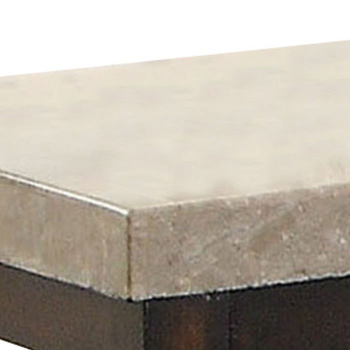 Transitional End Table with Genuine Marble Top, Brown