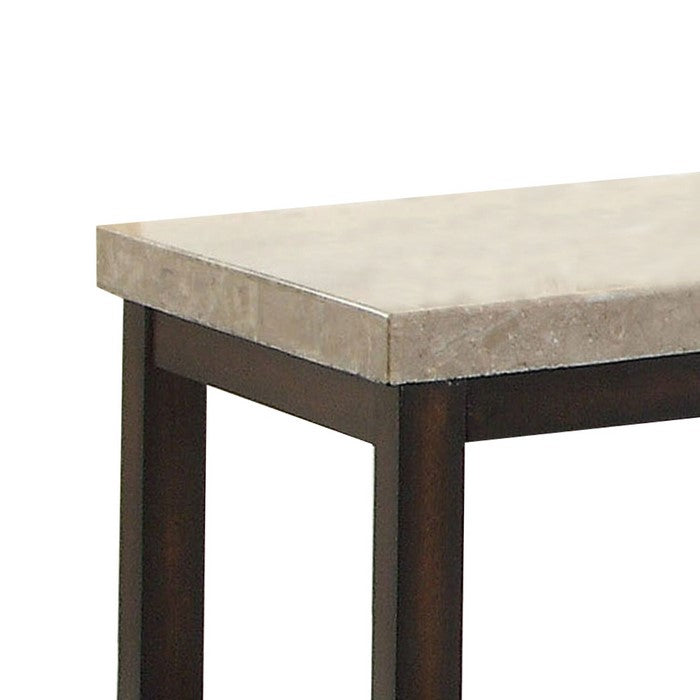 Transitional End Table with Genuine Marble Top, Brown