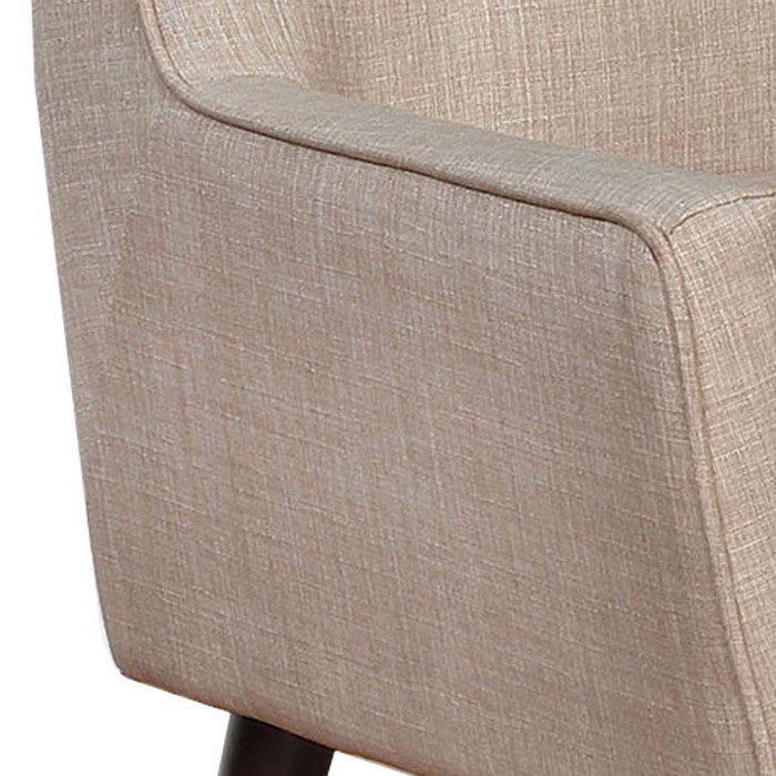 Wooden Accent Chair with Tufted Back and Angled Legs, Brown and Beige