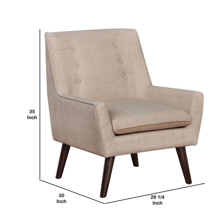 Wooden Accent Chair with Tufted Back and Angled Legs, Brown and Beige