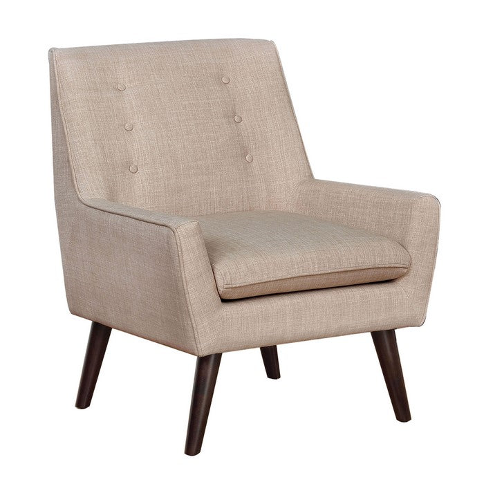 Wooden Accent Chair with Tufted Back and Angled Legs, Brown and Beige