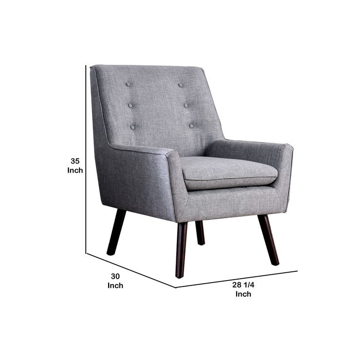 Wooden Accent Chair with Tufted Back and Angled Legs, Brown and Gray