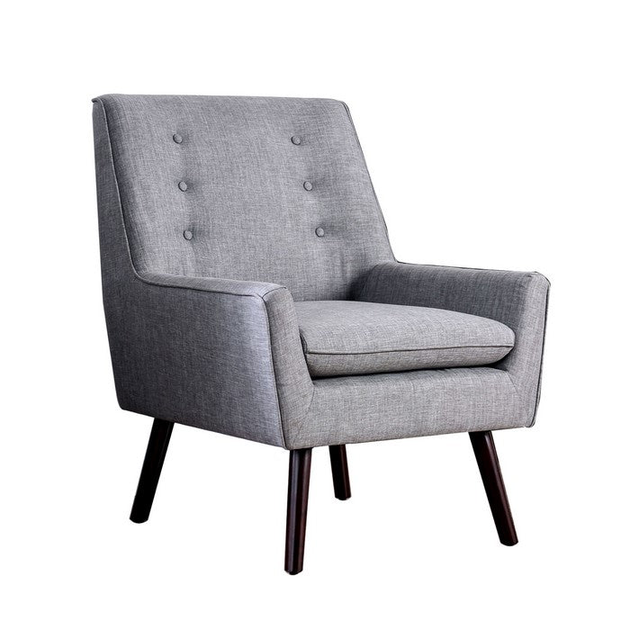 Wooden Accent Chair with Tufted Back and Angled Legs, Brown and Gray
