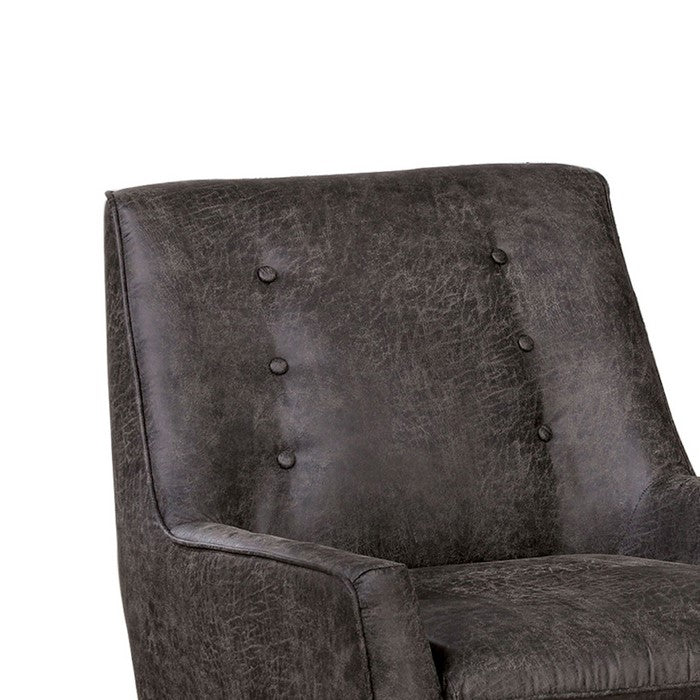 Tufted Leatherette Accent Chair with Angled Legs, Brown and Gray