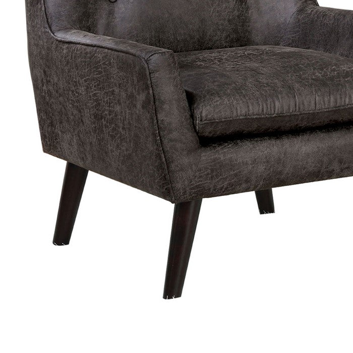 Tufted Leatherette Accent Chair with Angled Legs, Brown and Gray