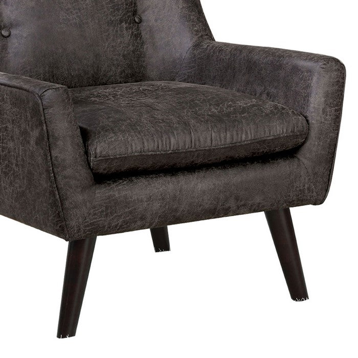 Tufted Leatherette Accent Chair with Angled Legs, Brown and Gray