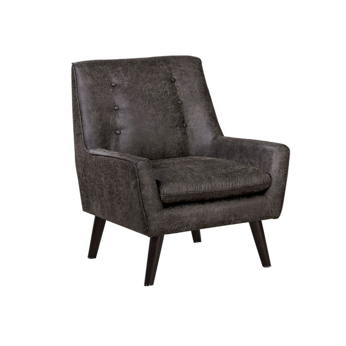 Tufted Leatherette Accent Chair with Angled Legs, Brown and Gray