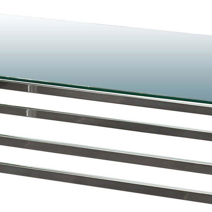 Glass and Metal Coffee Table with Tubular Legs, Silver and Clear