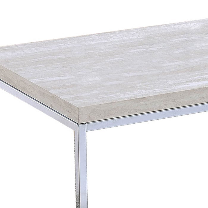 Wood and Metal Coffee Table with Sled Base ,White and Silver