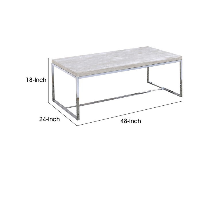 Wood and Metal Coffee Table with Sled Base ,White and Silver
