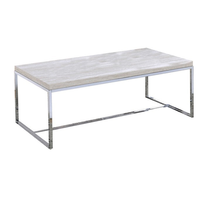 Wood and Metal Coffee Table with Sled Base ,White and Silver