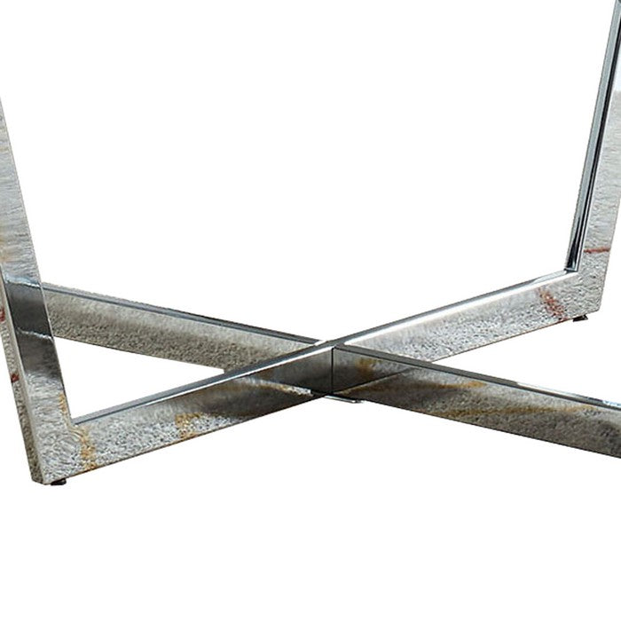 Wooden Coffee Table with Grain Detail and Crossed Legs, White and Beige