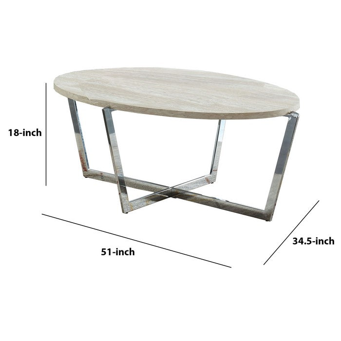 Wooden Coffee Table with Grain Detail and Crossed Legs, White and Beige