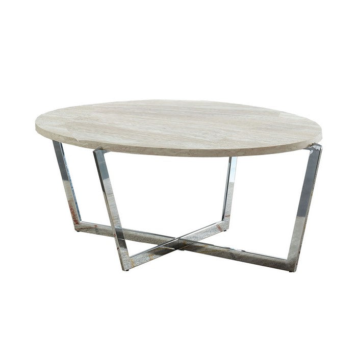 Wooden Coffee Table with Grain Detail and Crossed Legs, White and Beige