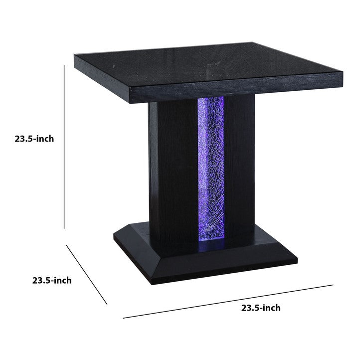 Contemporary End Table with Etched Glass Panel, Black