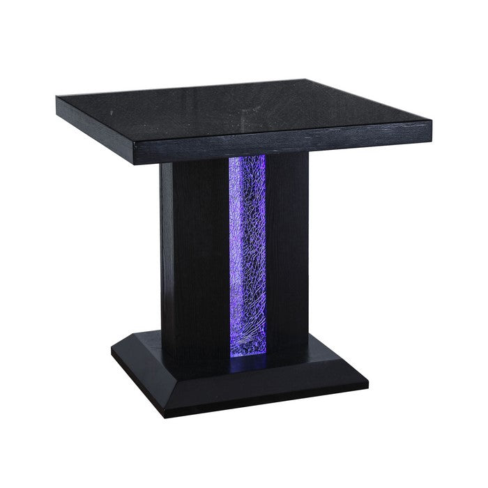 Contemporary End Table with Etched Glass Panel, Black