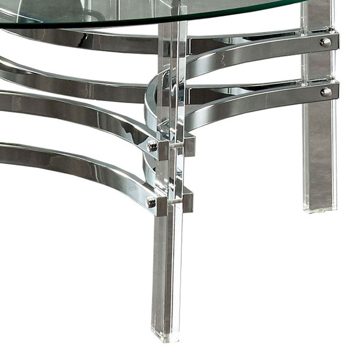 Coffee Table with Acrylic Legs and Metal Supports, Silver and Clear