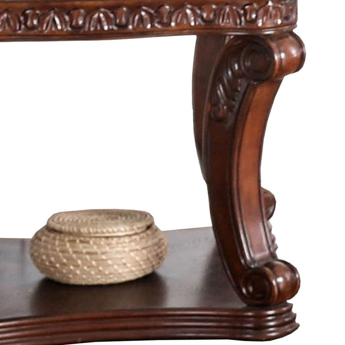 Traditional End Table with Cabriole Legs and Wooden Carving, Brown