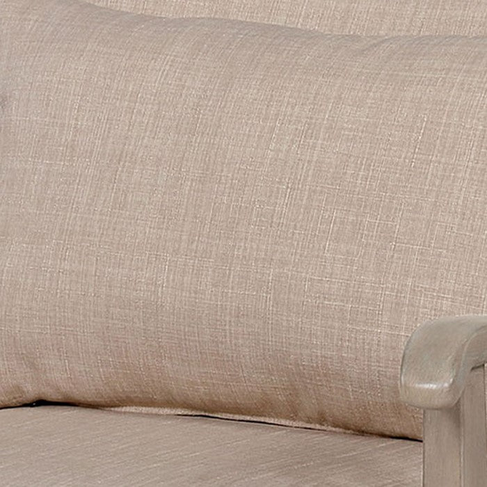 Wooden Accent chair with Box Cushion Seat and Curling Armrests, Beige