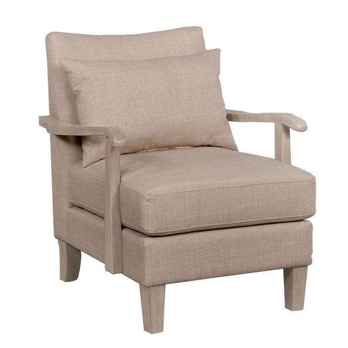 Wooden Accent chair with Box Cushion Seat and Curling Armrests, Beige