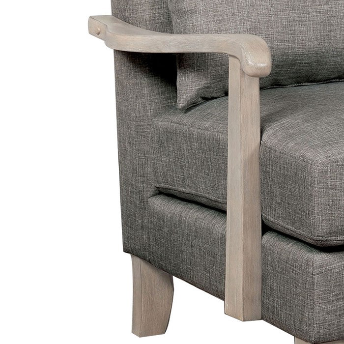 Accent chair with Box Cushion Seat and Curling Armrests, Beige and Gray