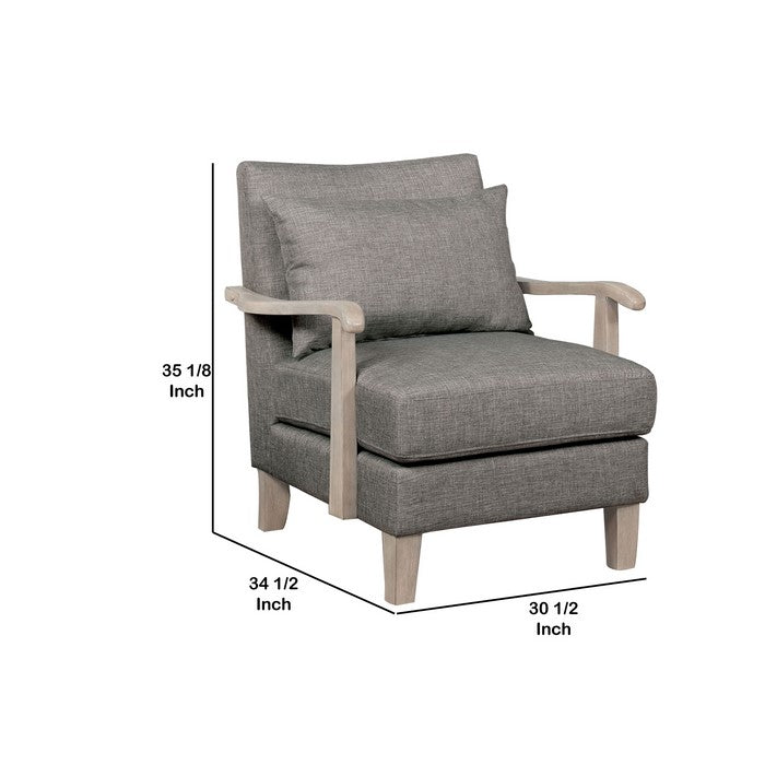 Accent chair with Box Cushion Seat and Curling Armrests, Beige and Gray