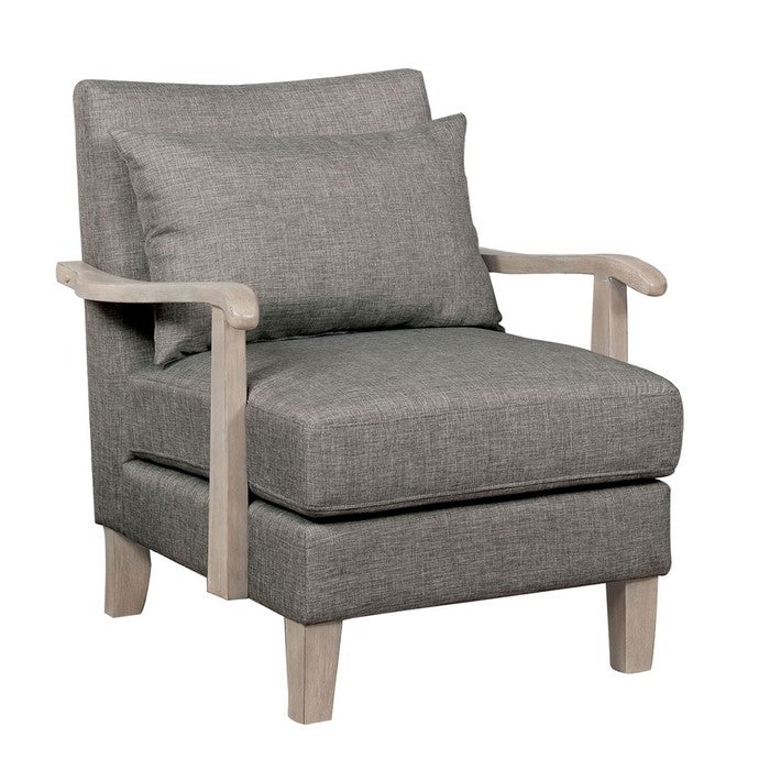 Accent chair with Box Cushion Seat and Curling Armrests, Beige and Gray