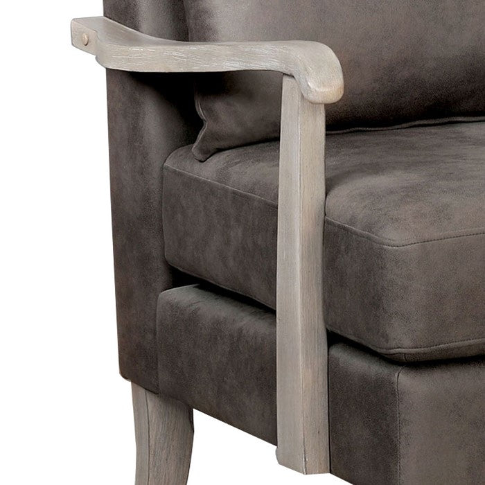 Leatherette Accent chair with Box Cushion Seat,Beige and Brown