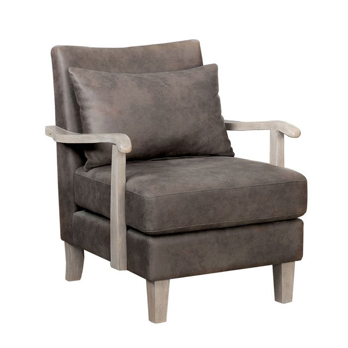 Leatherette Accent chair with Box Cushion Seat,Beige and Brown