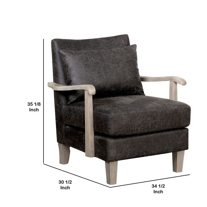 Leatherette Accent chair with Box Cushion Seat,Beige and Gray