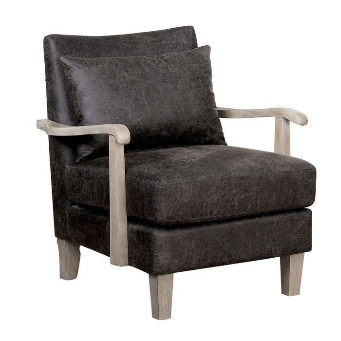 Leatherette Accent chair with Box Cushion Seat,Beige and Gray