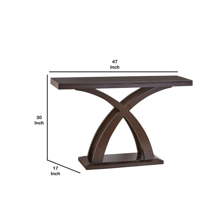 Sofa Table with X-Cross Base Support and Open Bottom Shelf, Brown