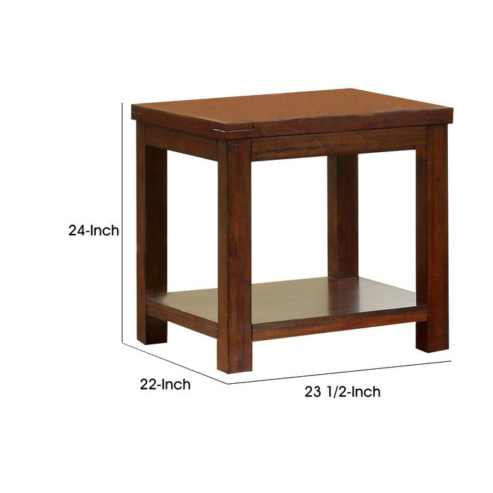 Square Shaped End Table with Open Bottom Shelf, Brown