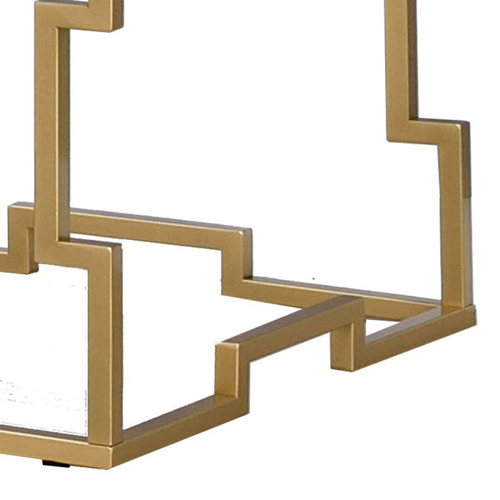 Metal End Table with Geometric Structure Base, Gold and Clear