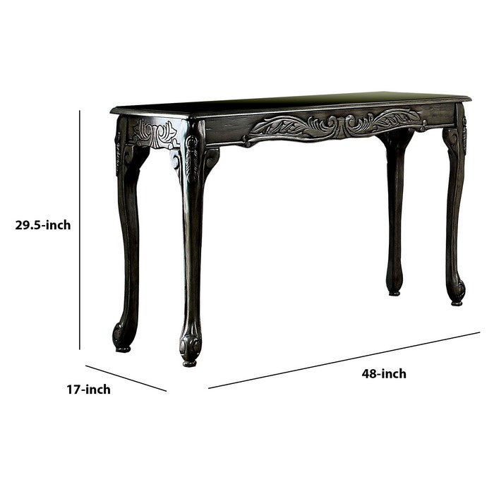Transitional Sofa Table with Metal Finish and Cabriole Legs, Gray