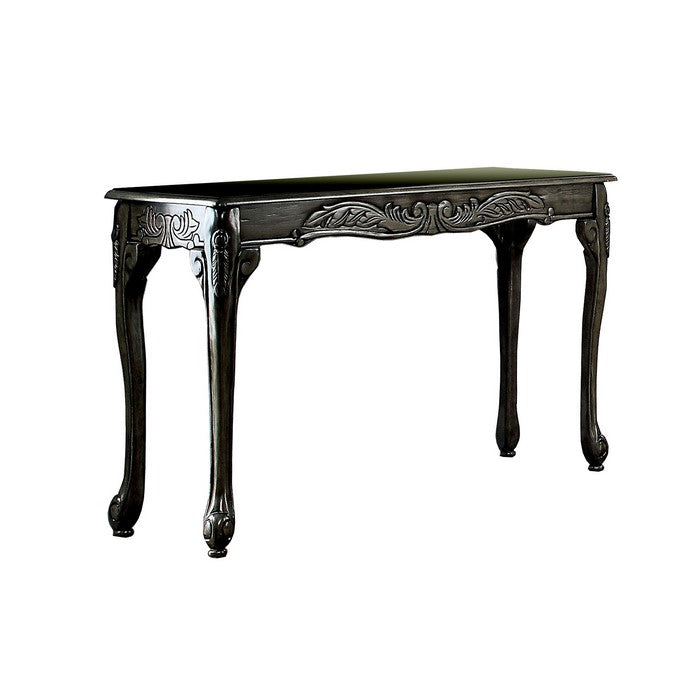 Transitional Sofa Table with Metal Finish and Cabriole Legs, Gray