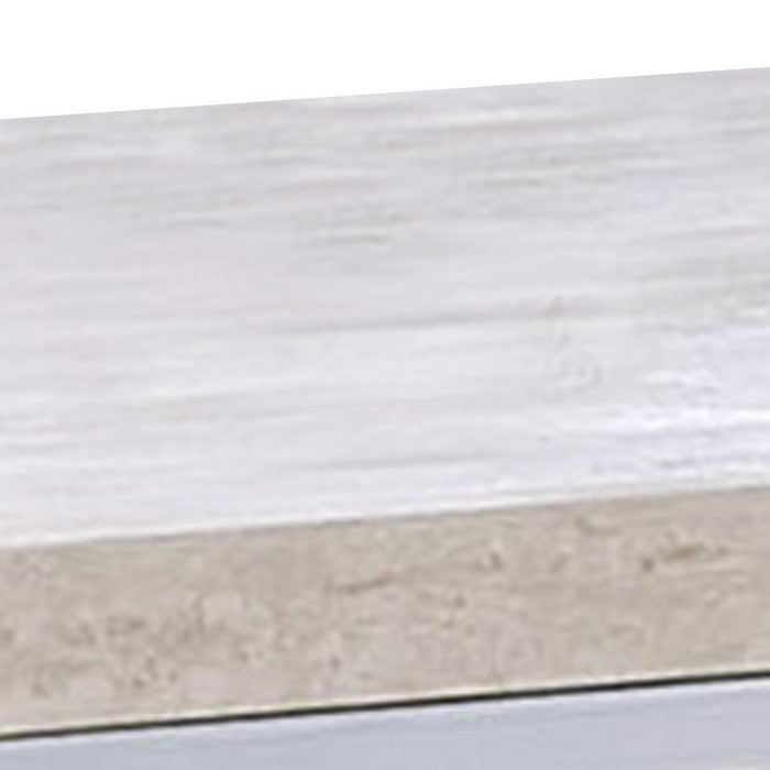 Wood and Metal End Table with Sled Base ,White and Silver