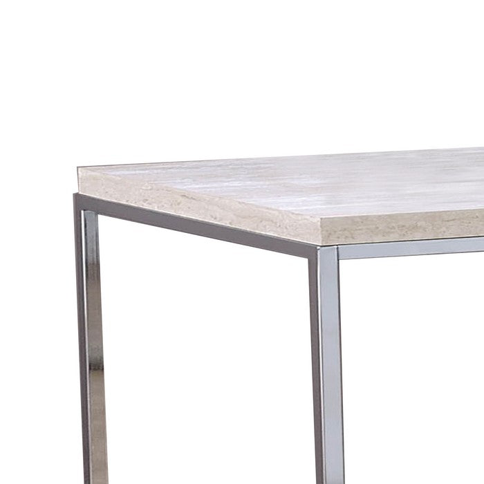 Wood and Metal End Table with Sled Base ,White and Silver