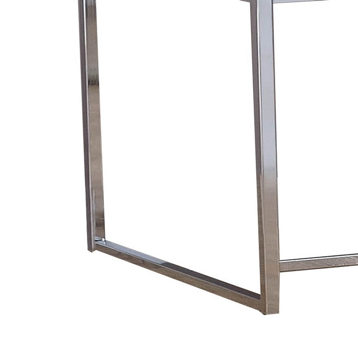 Wood and Metal End Table with Sled Base ,White and Silver