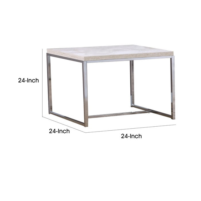 Wood and Metal End Table with Sled Base ,White and Silver